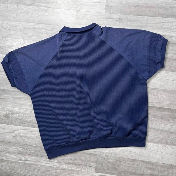 Vintage 90s Navy Blue Envoy Textured Polo Shirt Pocket Grandpa Core Dad Fit 3X - Picture 3 of 4